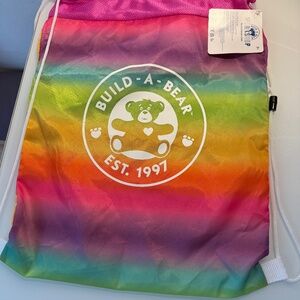 Build-A-Bear Workshop Rainbow Drawstring Bag Tote Pink Mesh Top New with Tags